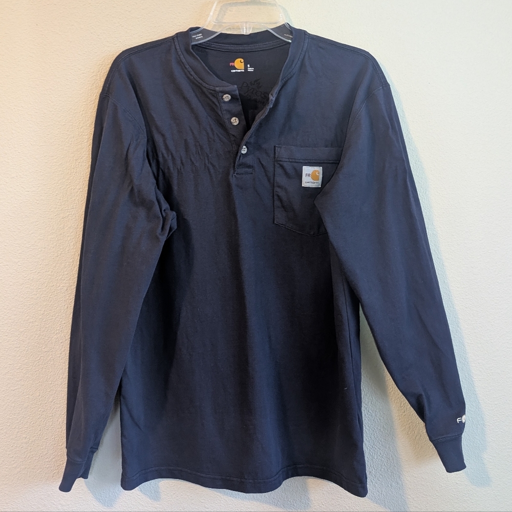 Carhartt Force pyro Cat 2 Small Dark Blue Long Sleeve Henley Fire Resistant Size